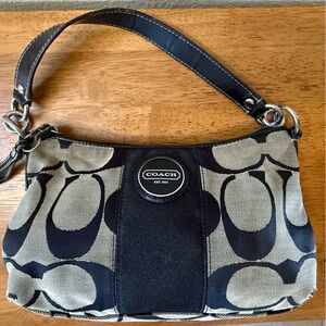 Coach F17439 Signature Black Beige Canvas Shoulder Bag Small